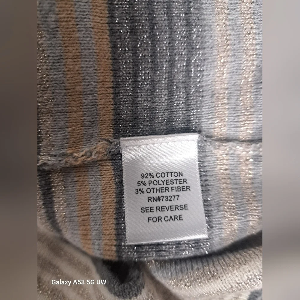 Croft & Barrow XL Pullover Sweater 3/4 Sleeve Striped Metallic Front Pockets